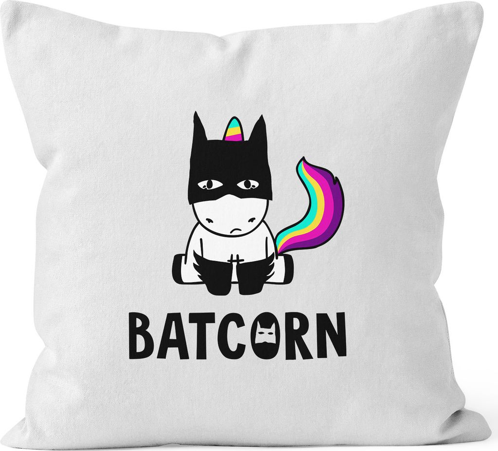 Kissen-Bezug Batcorn Einhorn Unicorn Kissen-Hülle Deko-Kissen Baumwolle MoonWorks weiß 40cm x 40cm