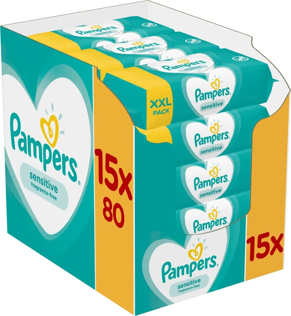 Pampers Lingettes Sensitive 1200 Unités Texture Douce 1-Pli sans Parfum