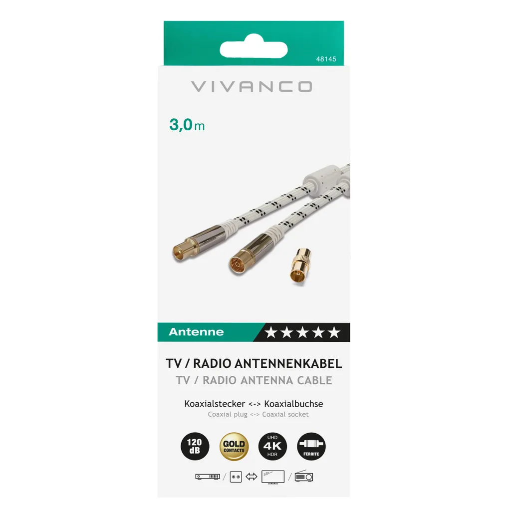 ViVanco Câble d'Antenne Coaxial 75 Ohms blindé pour Télévision Haute Qualité - 3