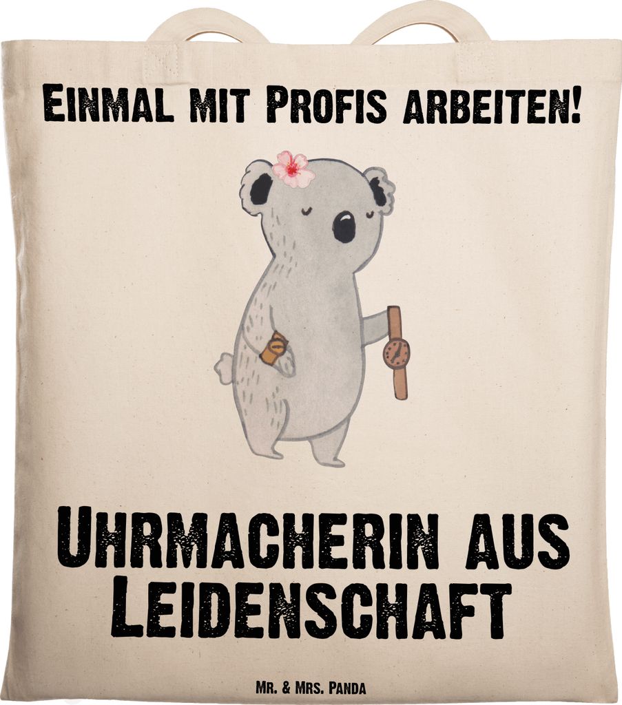 Mr. & Mrs. Panda Tote Bag Uhrmacherin Leidenschaft - Transparent - Geschenk, Shopping Tasche, Jutebeutel, Laptoptasche, Einkaufstasche