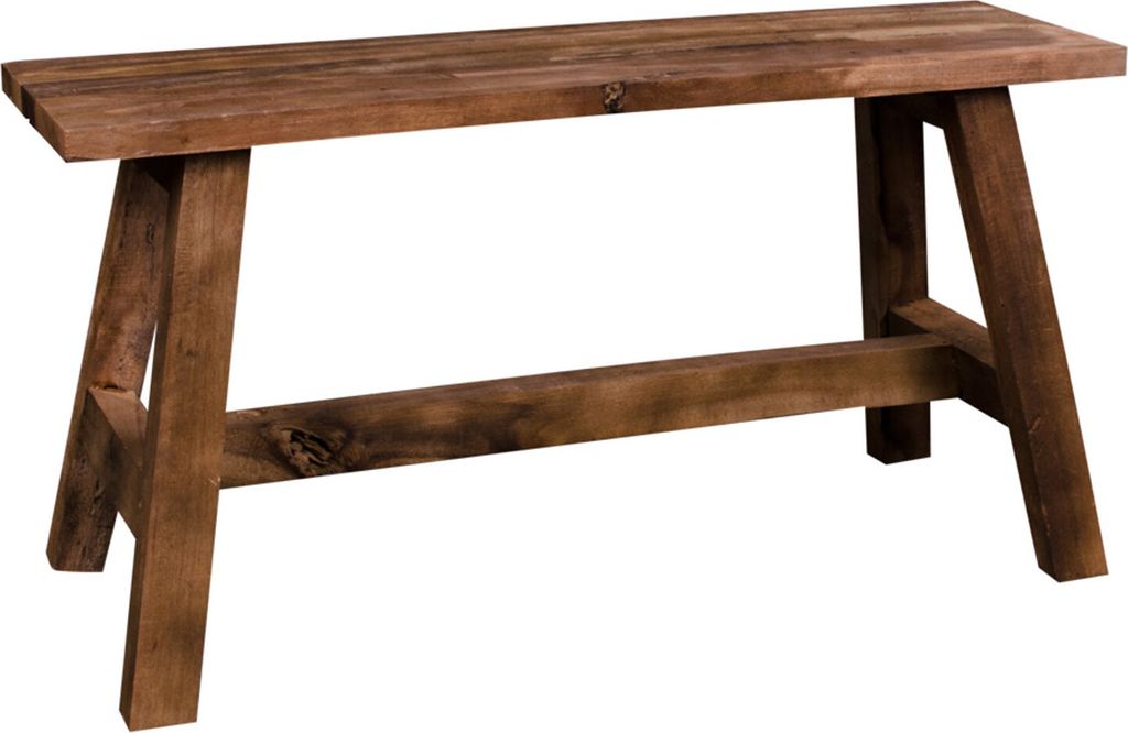 A wooden bench on a white background.