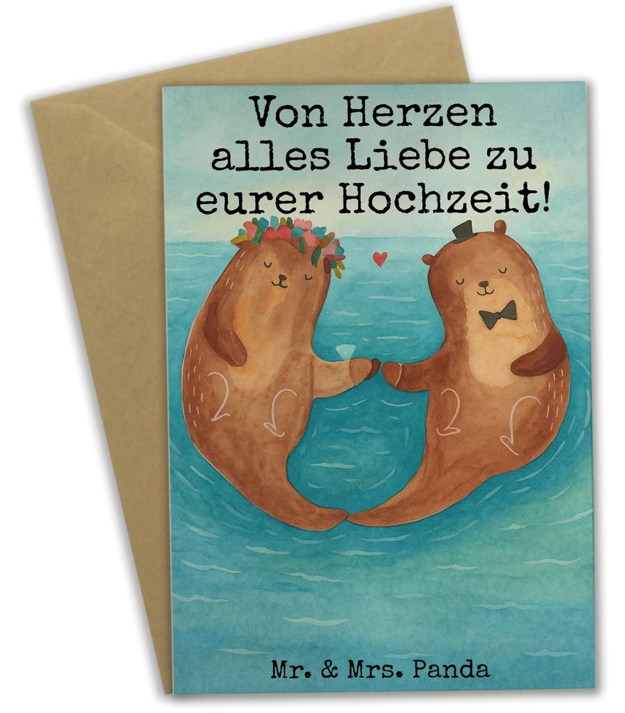 Mr. & Mrs. Panda Grußkarte Hochzeit Otter Design - Weiß - Geschenk, Hochzeitstag, Klappkarte, osterkarten, einladungskarten, Hochzeitsgeschenk, T...