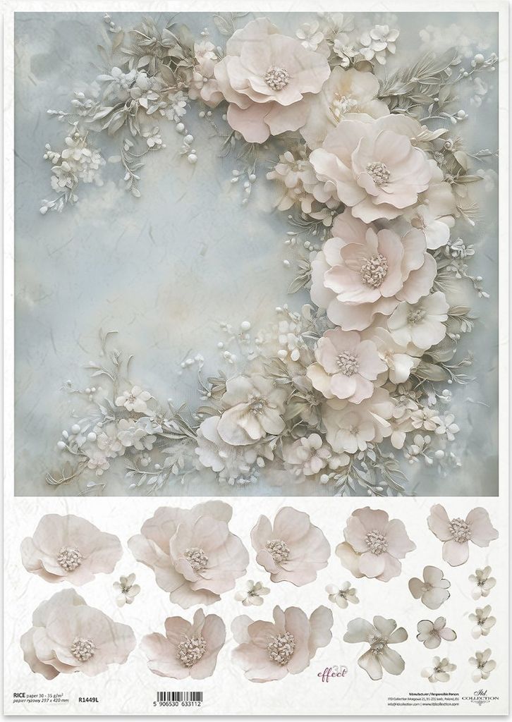 Reispapier Decoupage Bastelpapier für Decoupage A3 R1449L 3D Blumen