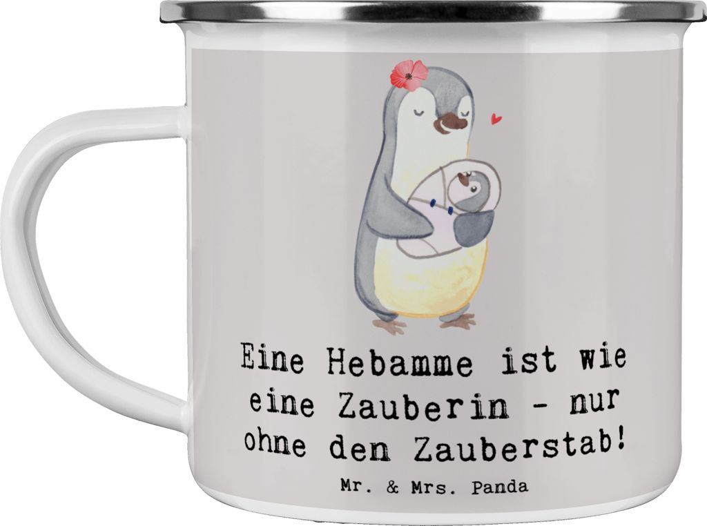 Mr. & Mrs. Panda Emaille Tasse Hebamme Magie - Grau Pastell Produktbild 