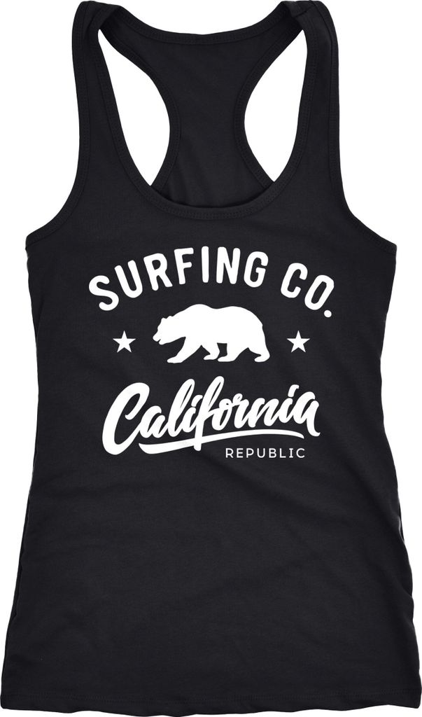 Damen Tank-Top California Republic Bear Bär Sommer Surfing Racerback Neverless schwarz XL