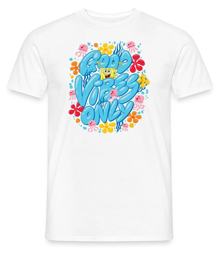 Spreadshirt Spongebob Schwammkopf Good Vibes Only Männer T-Shirt, S, Weiß