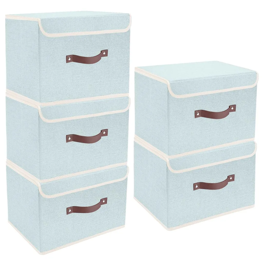 Lot de 5 Boîtes de rangement pliables en tissu avec couvercle 38x25x25