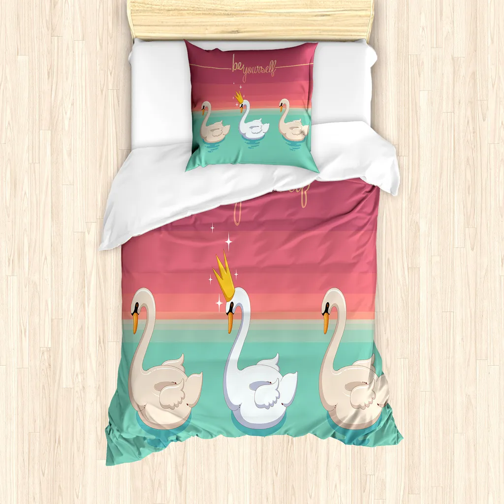 Housse de couette 1 personne motif oiseaux 135x200cm avec taie d'oreiller