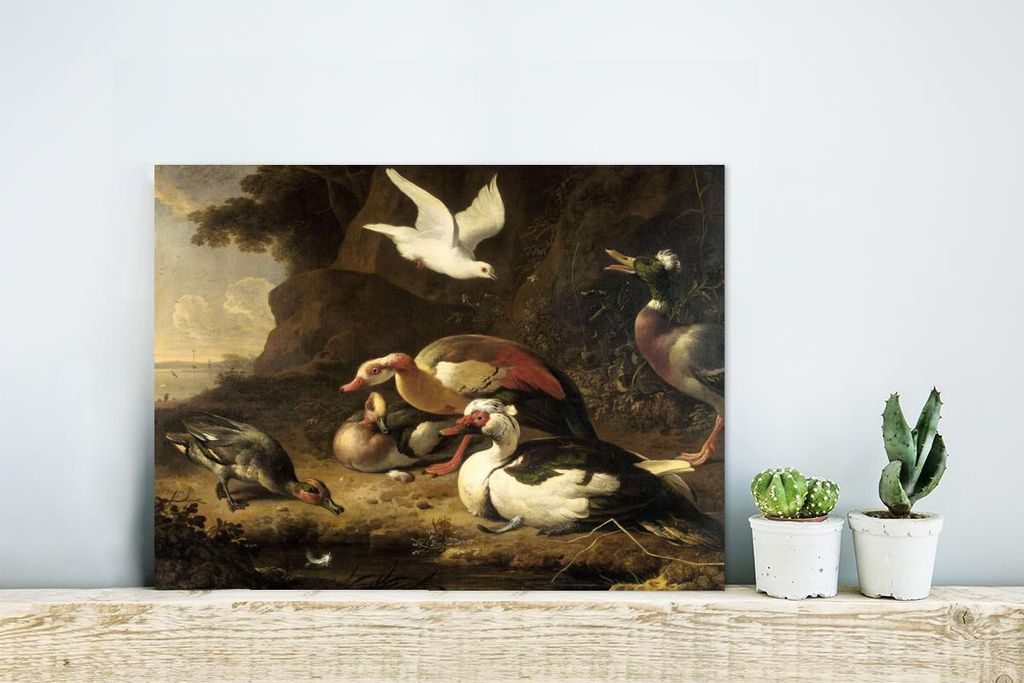 MuchoWow Wanddekoration Metall Metallbild Wandkunst 40x30 cm Enten - Gemälde von Melchior d'Hondecoeter MuchoWow Aluminium Gemälde - Dekoration W...