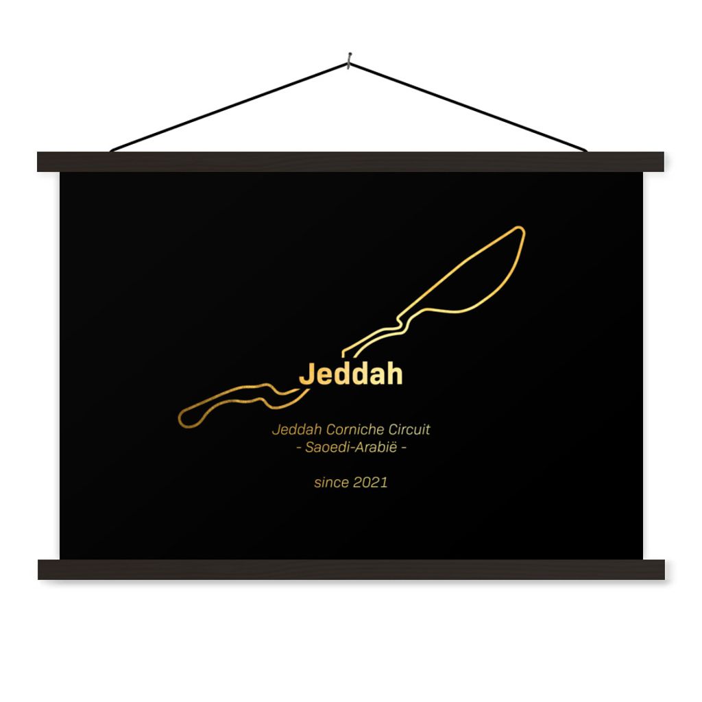 MuchoWow Textilposter F1- Jeddah - Rundkurs 90x60 cm mit schwarzem Rahmen - Aufhängungssatz