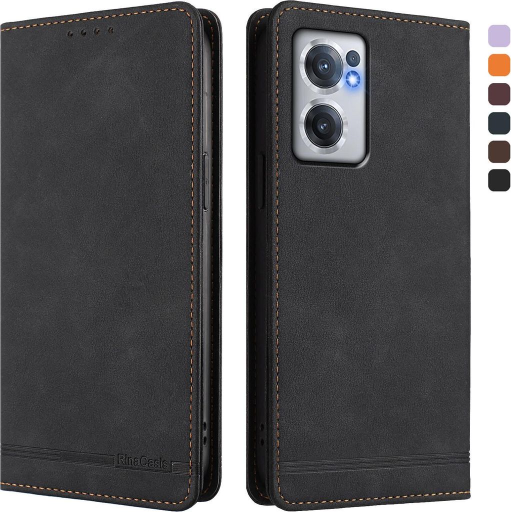 Hülle für OnePlus Nord CE 2 5G, Retro Kunstleder Ständer Klapphülle mit Kartenfächer und Magnetische Schwarz