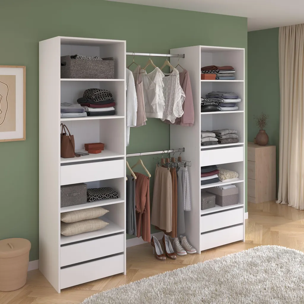 Dressing ANETO Blanc PARISOT - Armoire 6 Tiroirs et 2 Tringles - 200cm