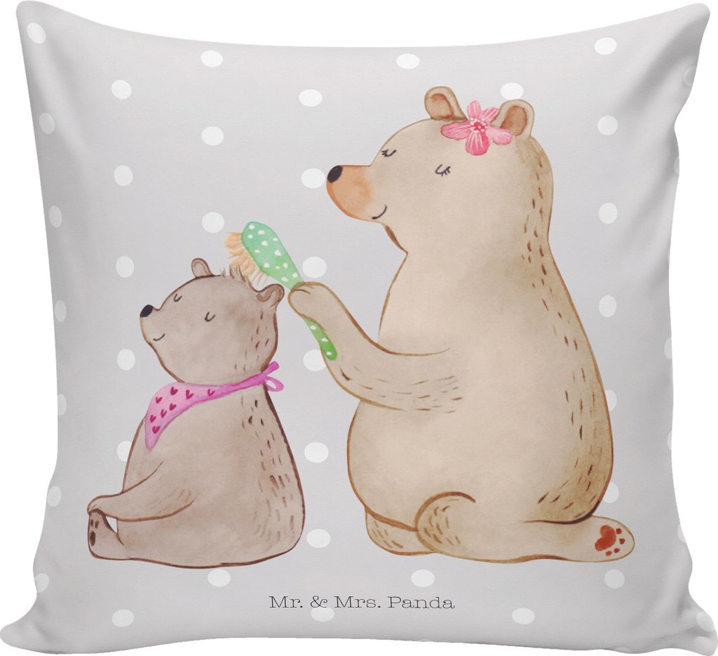 Mr. & Mrs. Panda Kuschelkissen Bär Kind - Grau Pastell - Geschenk, Bären, Sofakissen, Familie, Deko Kissen, 40x40, mikrofaser kopfkissen, Dekokis...