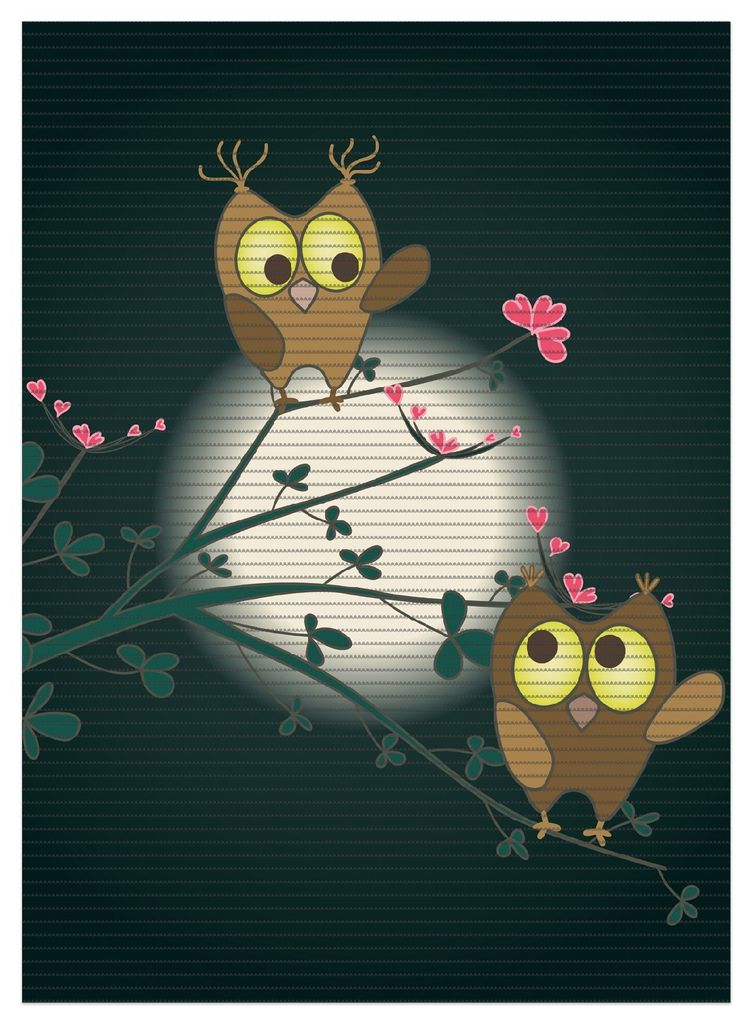 Wallario Duschmatte Antirutschmatte Badmatte Fußmatte Süße verliebte Eulen auf dem Ast bei Nacht im Mondschein, Größe ca. 90 x 65 cm