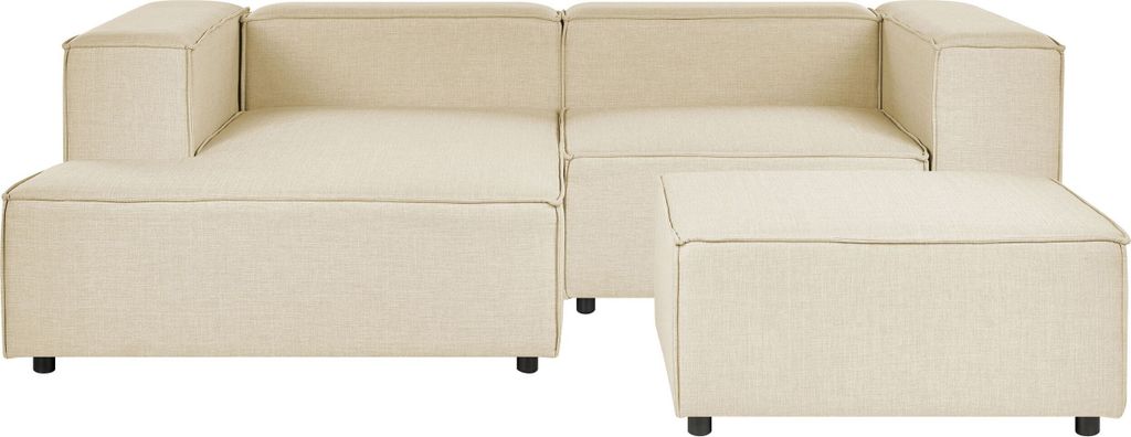 BELIANI Ecksofa mit Ottomane Beige Leinen L-förmig 2-Sitzer Modulsofa Rechtsseitig Wohnzimmermöbel Modern Wohnzimmer Salon Wohnecke Sitzecke