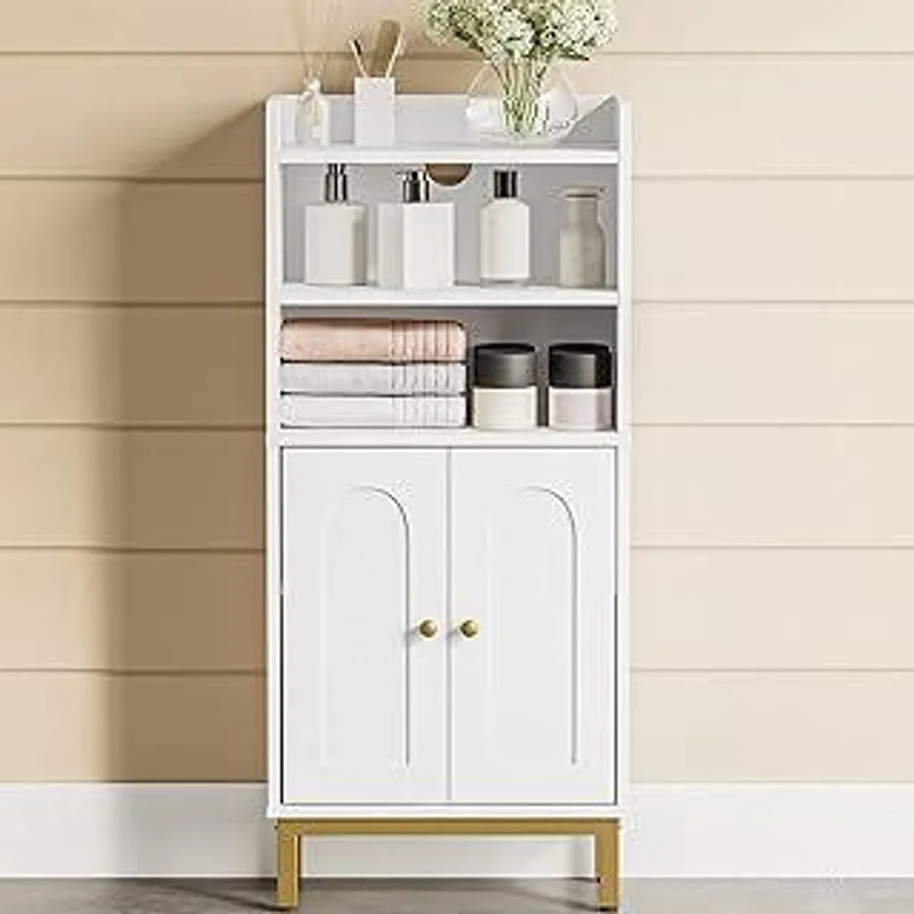 Armadio da bagno Hzuaneri, armadio da bagno, armadio da cucina con 2 ripiani aperti, 2 ante, 2 ripiani regolabili, bagno indipendente, 20 × 37 × 83 cm, bianco BC48213G