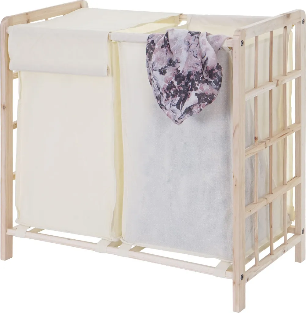 Coffre à linge design en bois 68 litres avec housse amovible crème