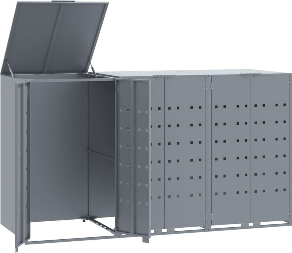 Mülltonnenbox für 3 Tonnen Grau 207x79x117 cm Stahl