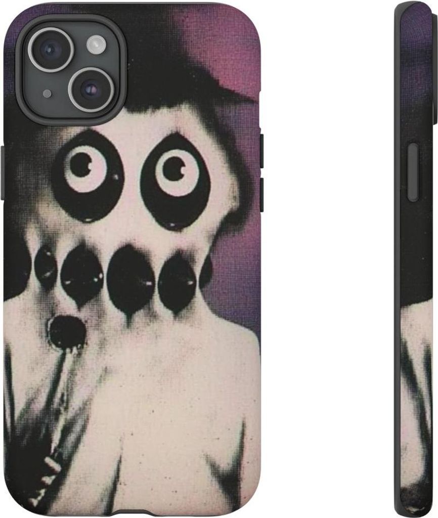 Surreales Wesen mit großen Augen und dunklen Flecken – Hülle Kompatibel mit iPhone 15 Plus