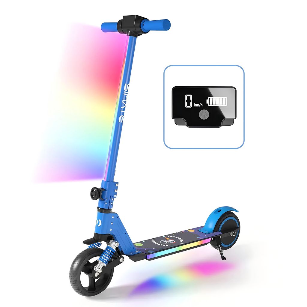 Elektroscooter Kinder Klappbar E-Scooter 14Km/h Mit LCD-Anzeige Cityroller Stoßdämpfende Funktion LED-Beleuchtung Elektroroller Blau Kinderroller...