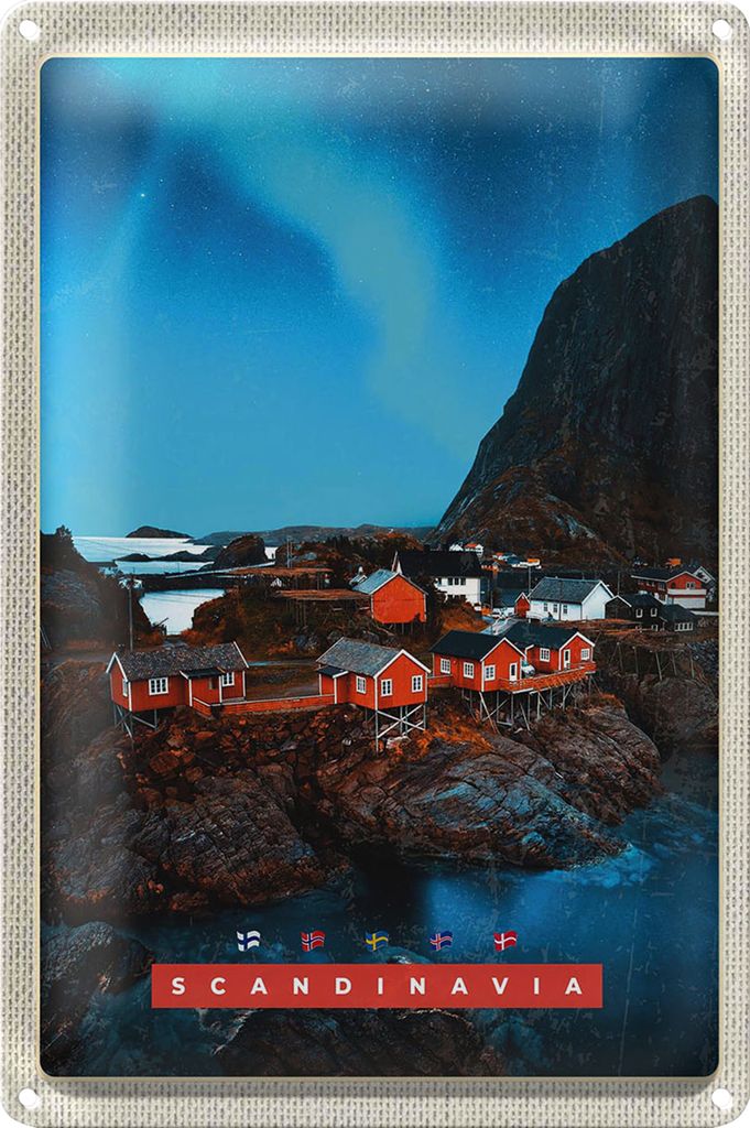 Blechschild Reise 20x30cm Skandinawien Urlaub Meer Gebirge