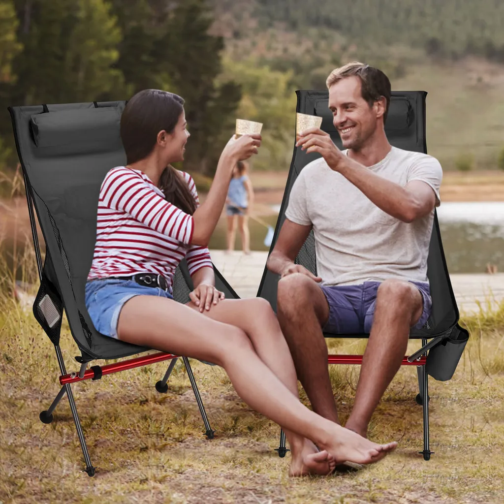 Chaise pliante de camping ergonomique grand confort modèle XL noir