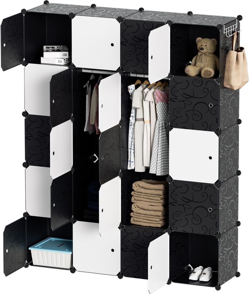 Aopunly 20 Boxen DIY Regalsystem Kleiderschrank Garderobenschrank Schrank Steckregal 175x140x35cm Schwarz und weiß