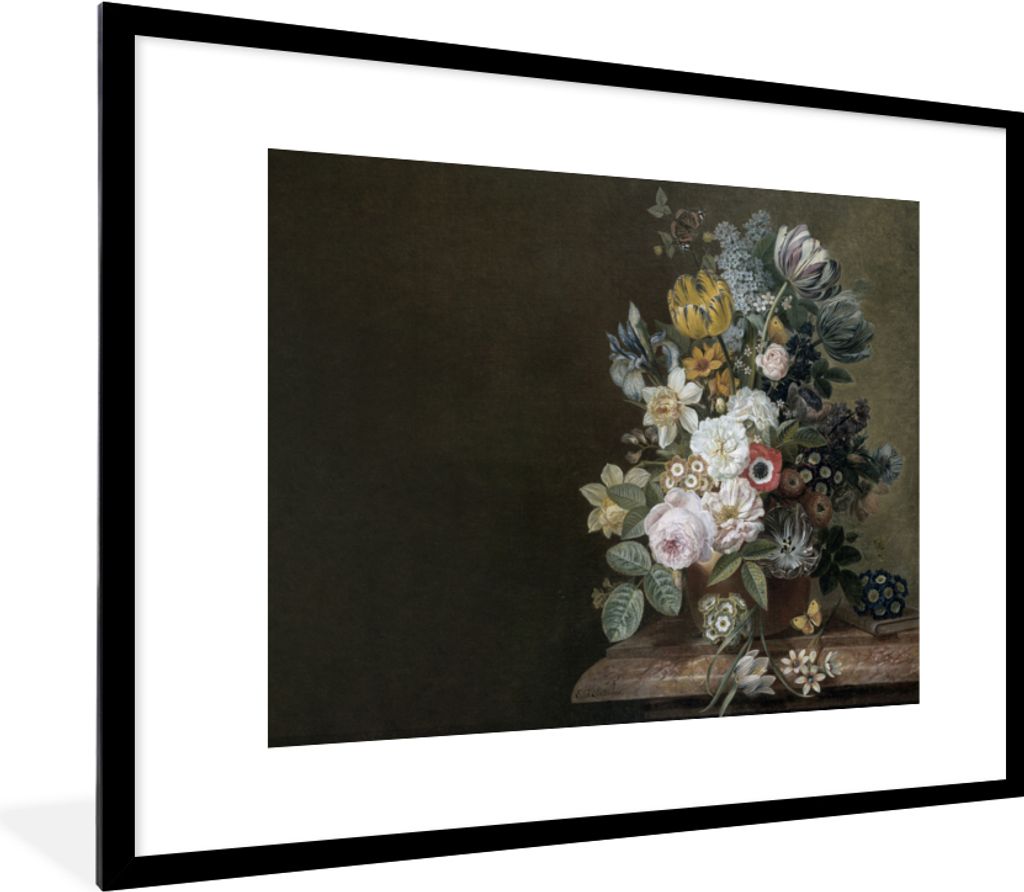 MuchoWow Gerahmtes Poster Blumen - Eelke Jelles Eelkema - Alte Meister 80x60 cm - Poster mit Schwarzem Bilderrahmen Wandposter Rahmen Foto Bilder...