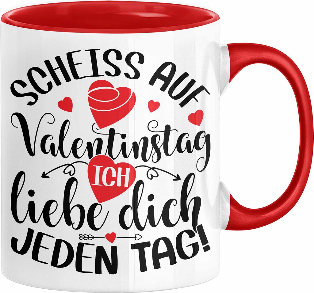 Valentinstag Tasse Geschenk für Ihn Sie Männer Für Paare Freundin Geschenkidee Kaffee-Becher Liebe Ich Liebe dich Jeden Tag (Rot)