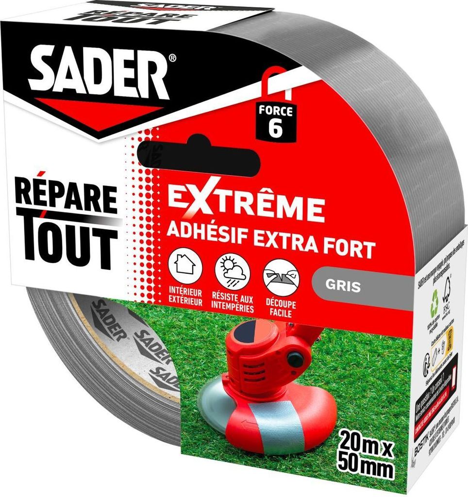Extra Starkes Klebeband, SADER Repare Tout Extreme, Grau, 20 m x 50 mm, Innen & Außen