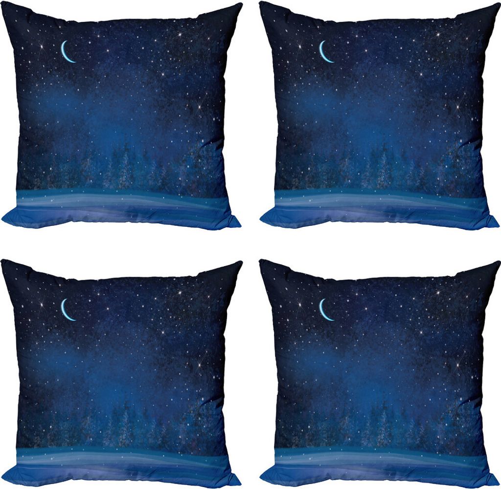 ABAKUHAUS Mond Kissenbezug Set (4 Stück), Wintersaison Nächtliche, Moderner Doppelseitiger Digitaldruck, 40 cm x 40 cm, Dunkelblau