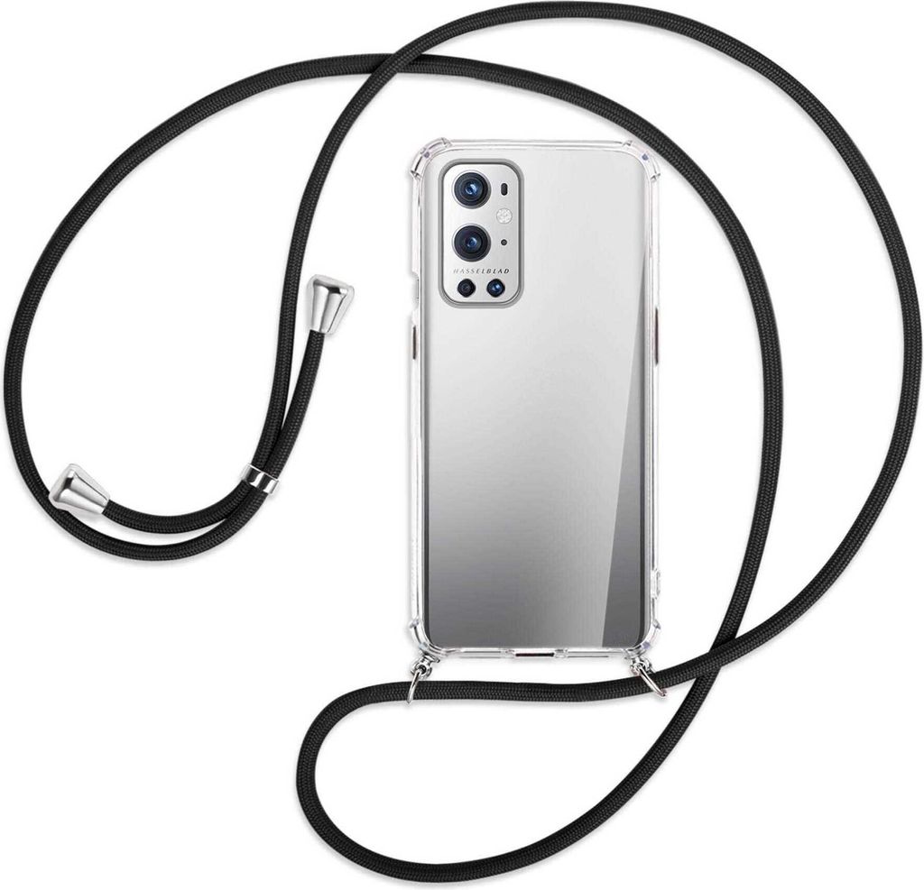 Handykette Backcover-Schutzhülle mit Band (Metall silberfarben) für OnePlus 9 - schwarz