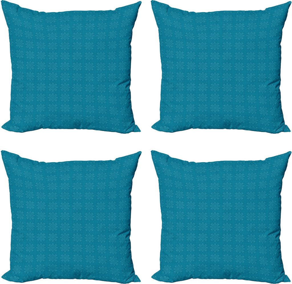 ABAKUHAUS Blauer Mandala Kissenbezug Set (4 Stück), Oriental Blumen Blatt, Moderner Doppelseitiger Digitaldruck, 50 cm x 50 cm, Sea Blue und Aqua