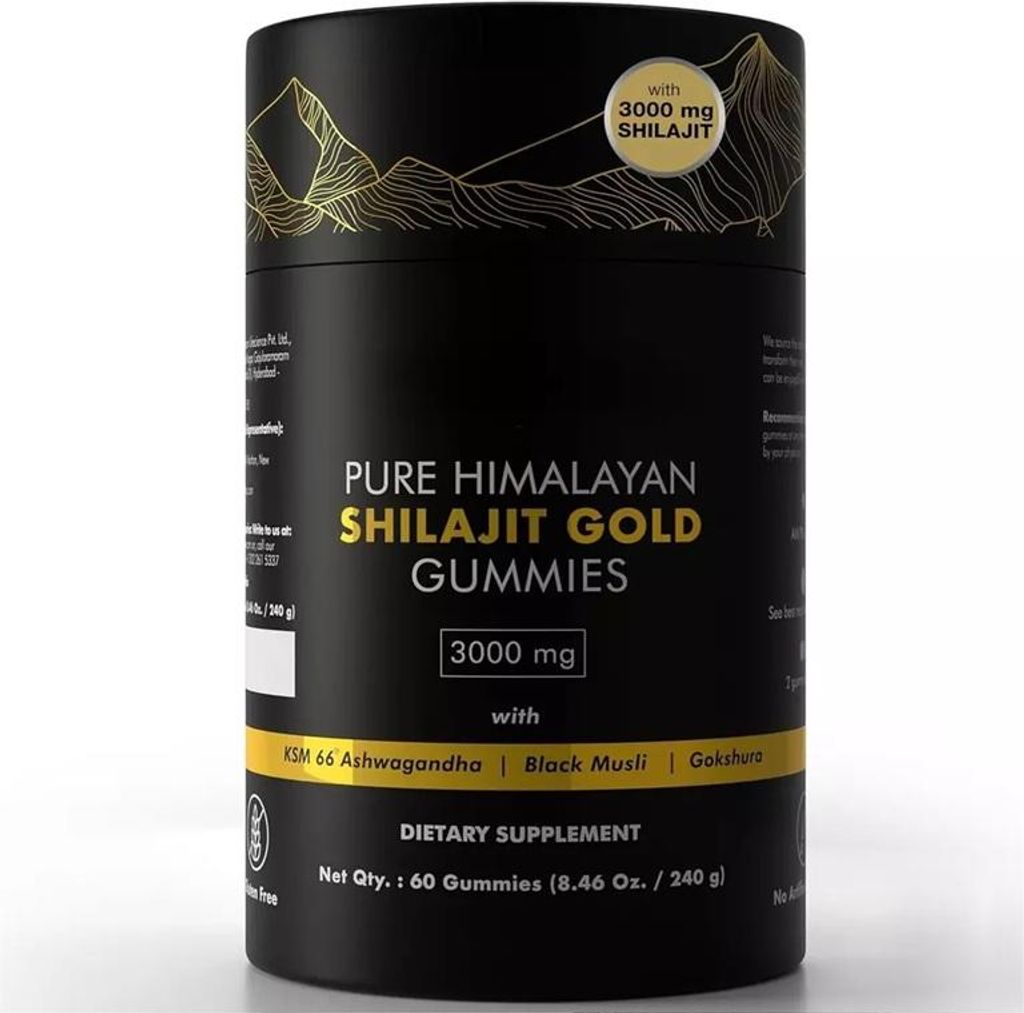 Pure Himalayan Shilajit Gold Gummies (60 Stück) Nahrungsergänzungsmittel, Männergesundheit, Unisex, Ashwagandha, Gokshura, Trace Minerals, vegan