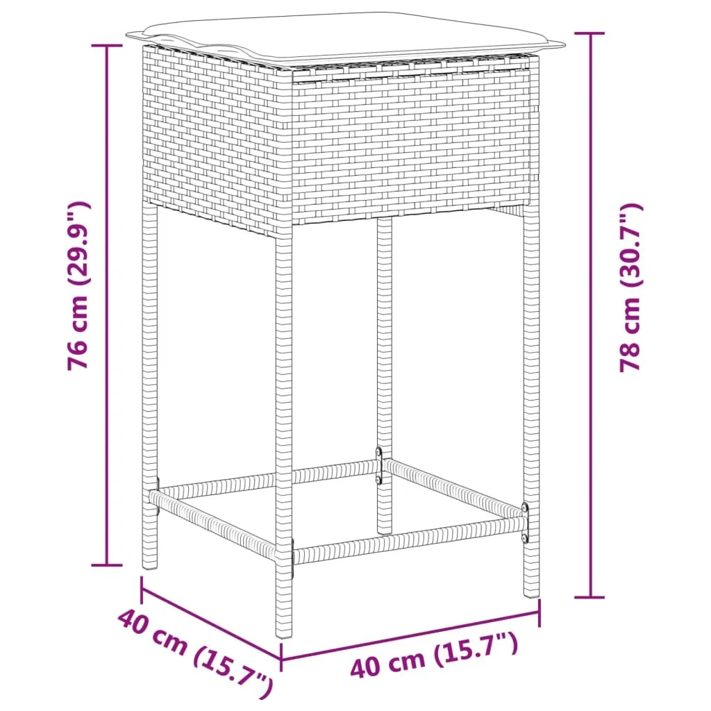Set Sgabelli vidaXL per Terrazza e Balcone - 2 pz Poly Rattan - 7