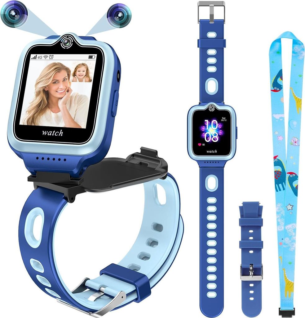 Kinder-Smartwatch IP67 wasserdicht mit GPS-Position, Kamera, SOS, Zwei-Wege-Anruf, Schrittzähler, Touchscreen, Musik-Video-Player-Alarm (blau)