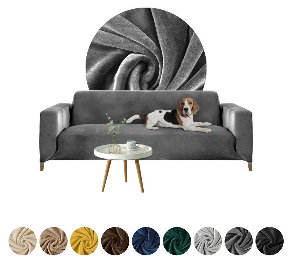 Elastischer Velours-Bezug für 2-Sitzer Sofa, Couch oder Schlafsofa in Grau – Schonbezug