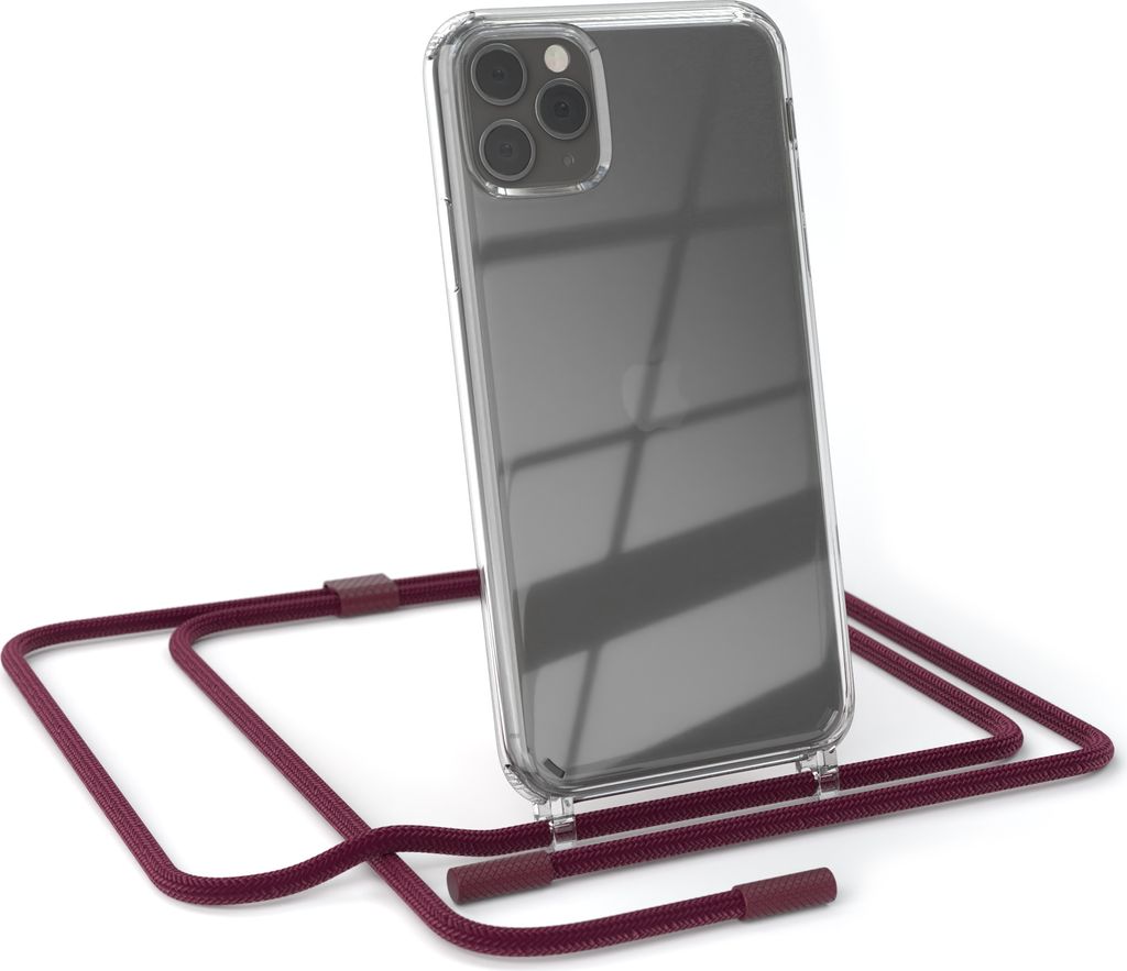 EAZY CASE Handykette für Apple iPhone 11 Pro Max, Clear Case aus Silikon, mit Umhängeband, abnehmbare Endstücke, Handyband in Rot
