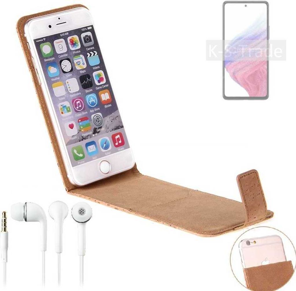 K-S-Trade Schutzhülle mit Kopfhörer kompatibel mit Samsung Galaxy A53 5G Handyhülle Cover Kork Tasche Flipstyle Case