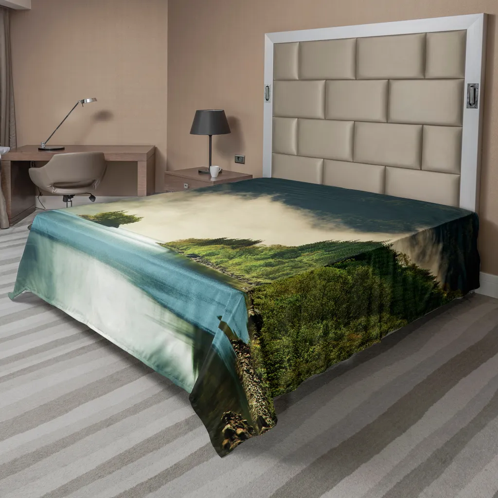 Drap plat ABAKUHAUS Reflet de Montagne en microfibre 266x260 cm vert bleu