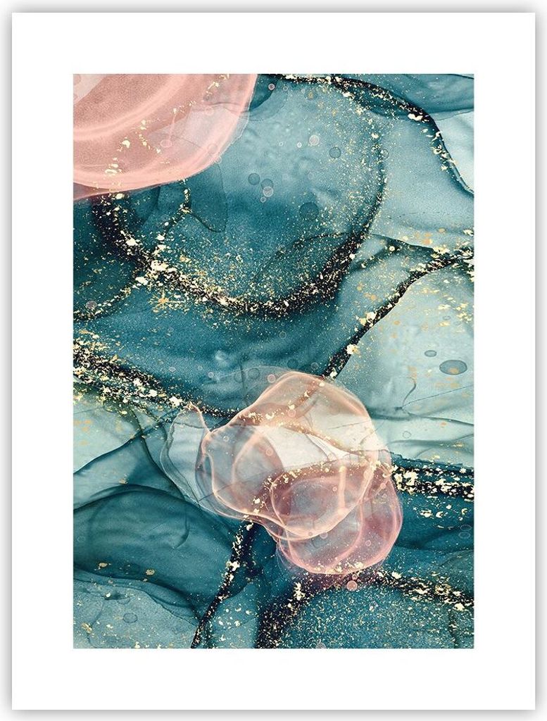 Poster - Poster ohne Rahmen - Flüssigkeit Gold Rosa - 30x40 cm - Wand Bild - Wanddeko - Wandbilder - Kunstposter - Wandposter - Bilder - Kunstdruc...