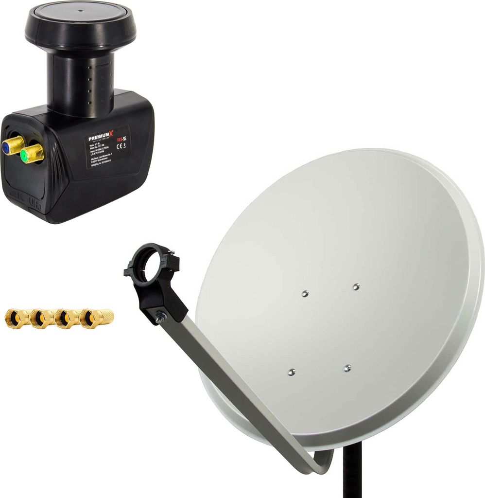 PremiumX SAT Anlage 80cm Antenne Stahl Hellgrau Twin LNB 4x Produktbild 