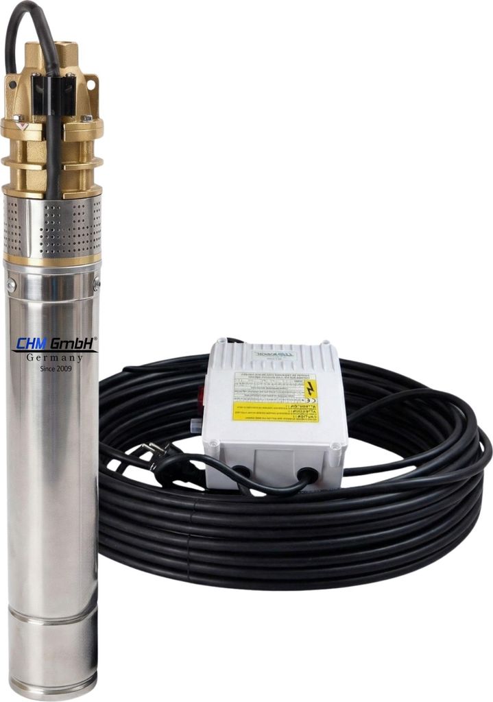 CHM GmbH Brunnenpumpe 4 Zoll 0,75 kW 2800 L/h 6,1 Bar inkl. Motorschutz Pumpe Zisterne