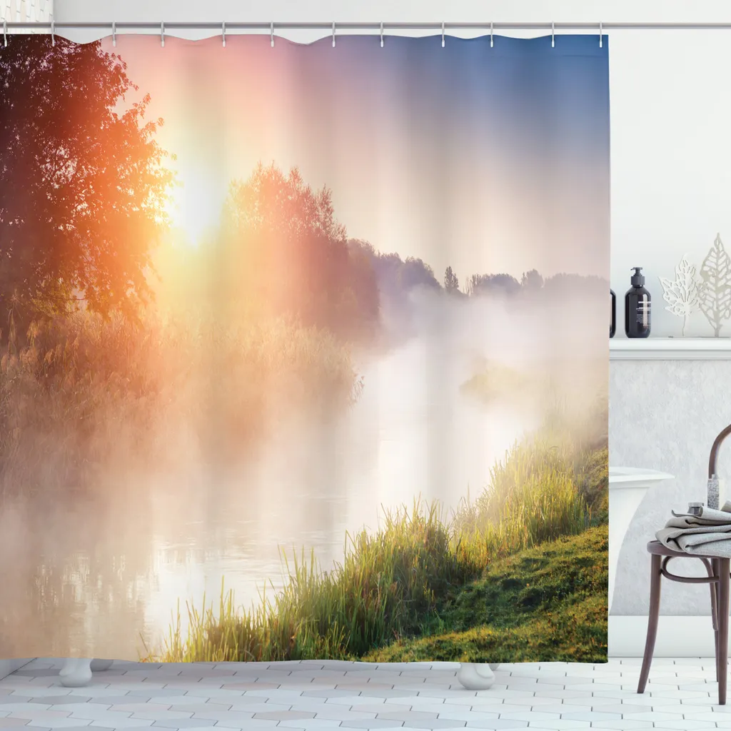 Tenda Bagno Natura Foggy Mountain 175x240 ABAKUHAUS - Tessuto Green