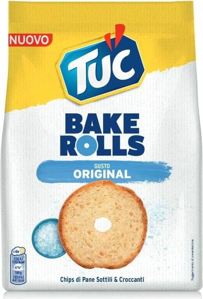 6x Tuc Bake Rolls, Original dünne und knusprige Brotchips 150 g