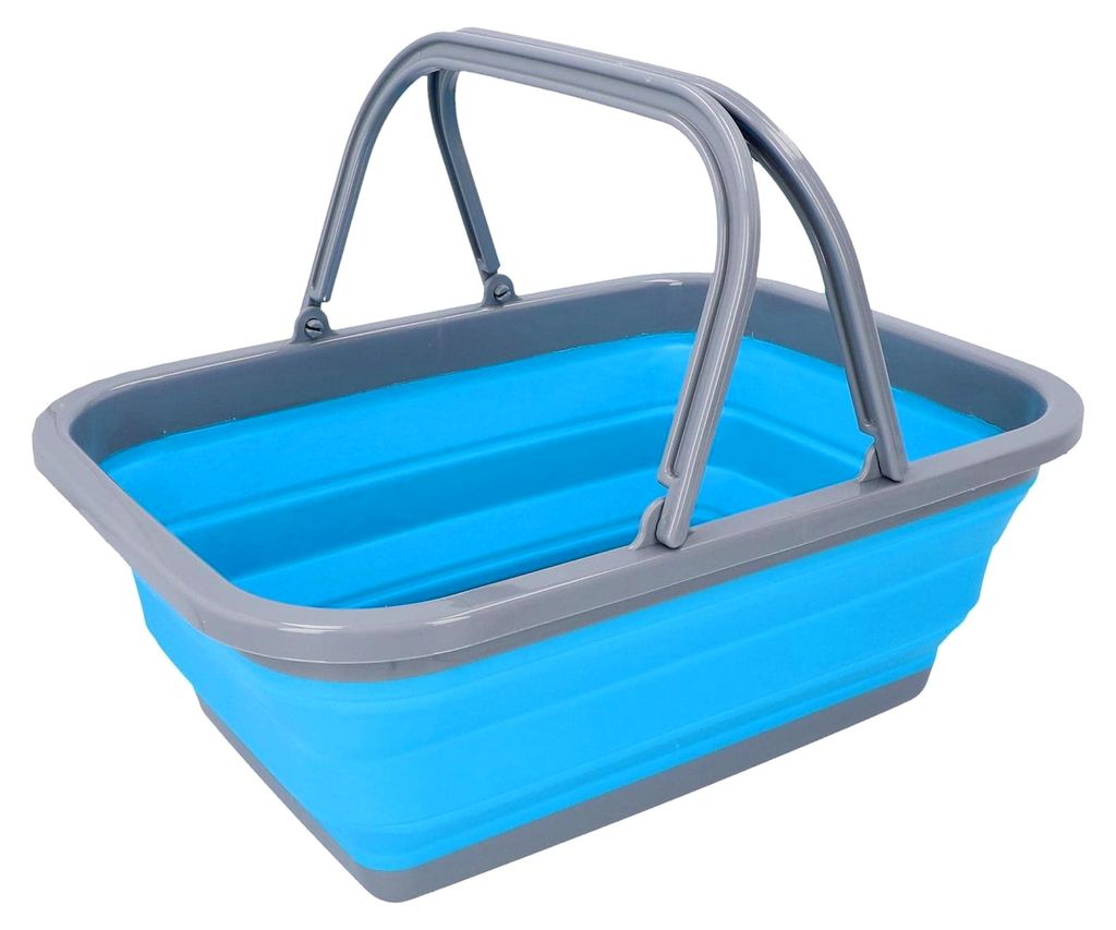 Faltbare Wanne mit Griff für Abwasch, Einkauf, Transport und Wäsche, 9 Liter, Campingzubehör, Blau
