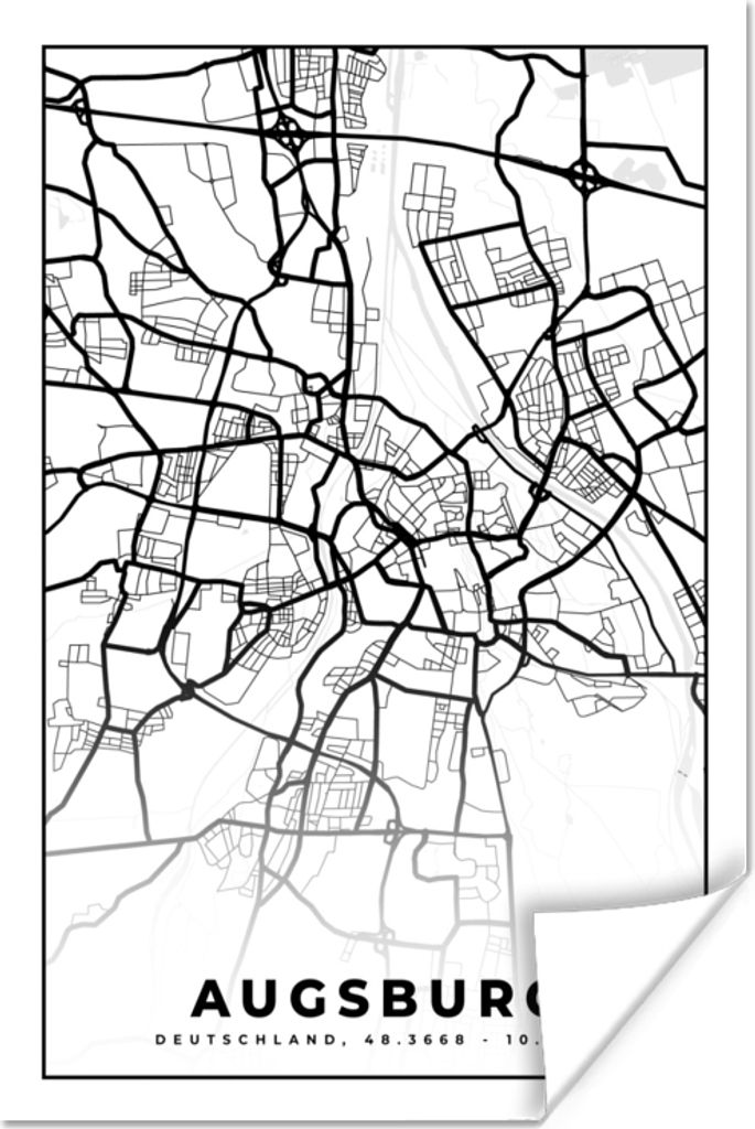 MuchoWow Poster Karte - Augsburg - Stadtplan 80x120 cm - Papierdruck