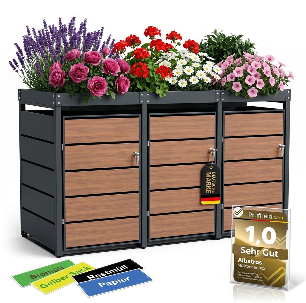 Kontejner na odpadky pro 3 kontejnery, s dřevěným Obrázek produktu 