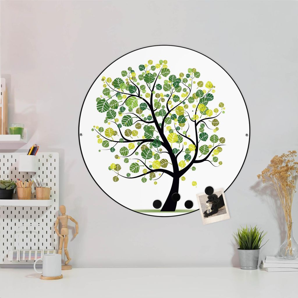Design Stahlmagnettafel Schwarz Rund 47cm Laubzauberbaum