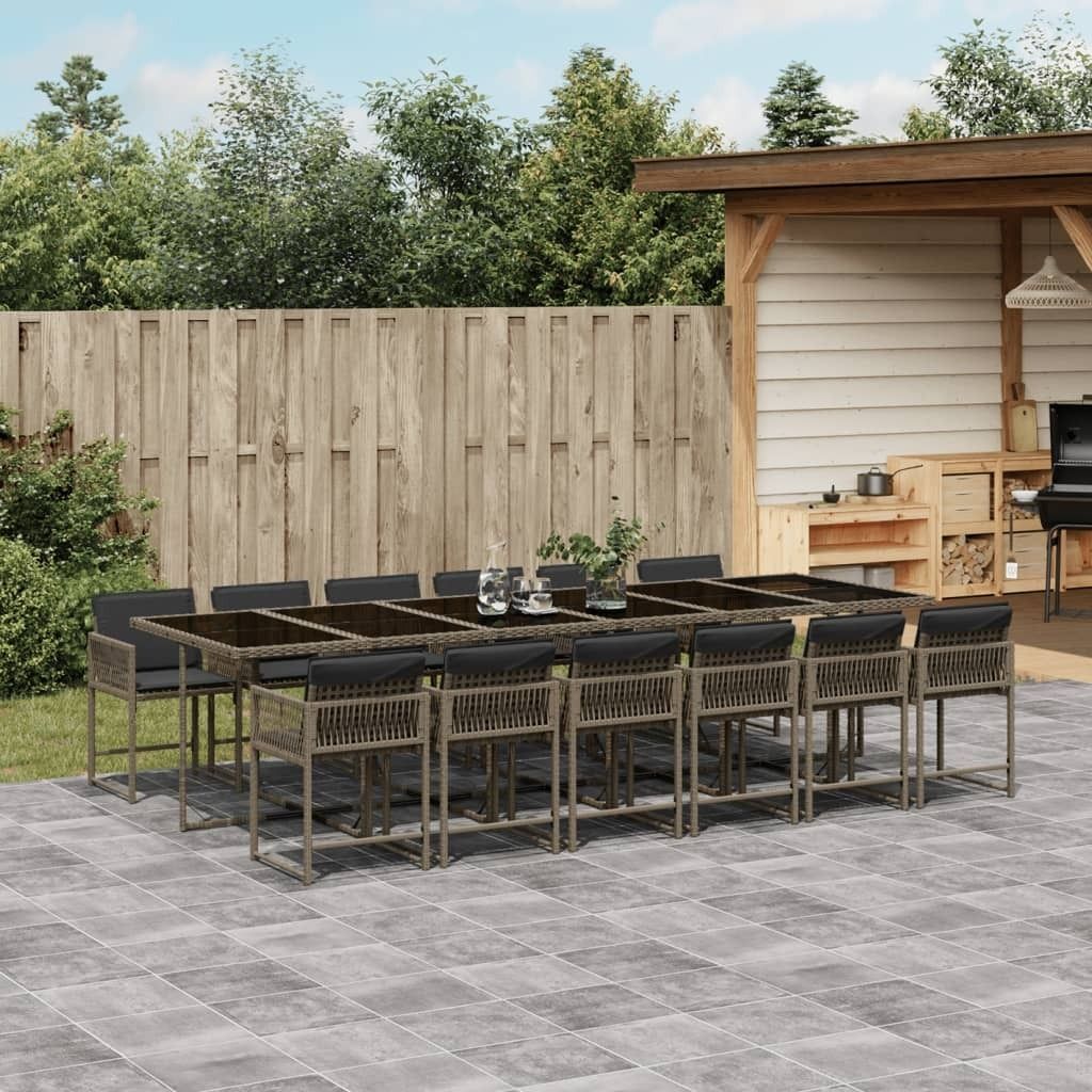 Möbel 13-tlg. Garten-Essgruppe mit Kissen Grau Poly Rattan - Loungegruppe 3211484